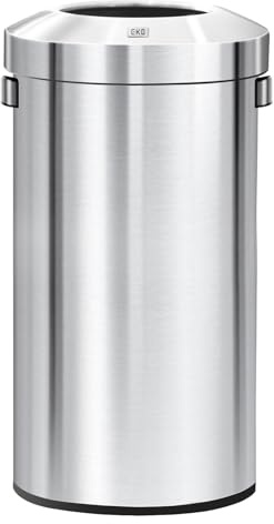 EKO Grande poubelle commerciale ronde en acier inoxydable avec couvercle amovible et poignée de transport, poubelle en métal brossé pour la maison, le bureau, le restaurant, les toilettes, 120 L