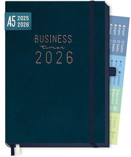 Häfft® Business-Timer Deluxe 2025/2026 A5 Nachtblau Buchkalender 18 Monate: Juli 2025 bis Dez. 2026 - Terminplaner, Wochenkalender, Terminkalender, Wochenplaner - nachhaltig & klimafreundlich