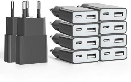 Ultradünnes USB-Ladegerät, 5 V, 1 A, Dual-Port (USB C + USB A) Wandsteckdosenadapter, ideal für iPhone, Android-Telefone, eBook-Reader, Xperia, MP3-Player (Thickness 1.45cm/10 Packs)