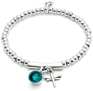 UNO de 50 Pulsera Bañadas En Plata De Ley Y Cristal De Murano Verde Y Libélula