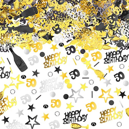 Happy 50th Birthday Confetti 30g 50th Anniversary Sequins for 50 Years Birthday Table Confetti Party Decorations Black Gold