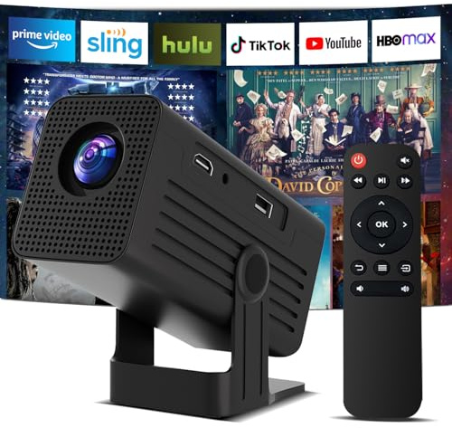 【Built-in App】Polaring Mini Projector, Smart 4K Projector with WiFi and bluetooth 1080P Support, Auto Keystone Correction，90° Rotating Adjustment，Compatible with phone, TV Stick , HDMI, USB(black)