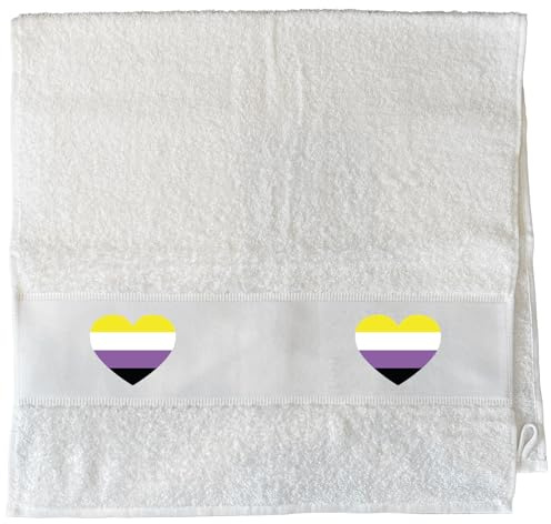 Huuraa Handtuch Nonbinary Pride Flagge LGBTQ Herz Geschenk | 50x100cm White Baumwolle Handtuch Geschenkidee Weißes Gästehandtuch mit Motiv Gästetuch Weich und Saugstark