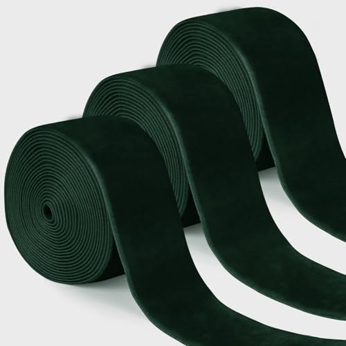 Uiopa 3 Rollen Samtband Dunkelgrün Geschenkband Breit 38mm x 2,7m Schleifenband Samt Dekoband Ribbon Stoffbänder für Geschenkverpackungen, Kränze, Blumensträuße, DIY-Projekte