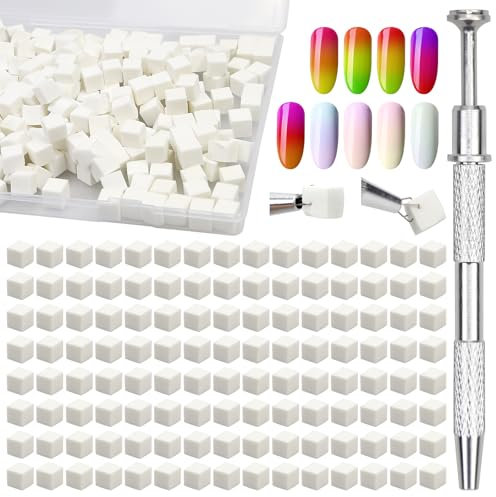 300PCS Nail Sponges for Ombre, Nail Art Tools Sponge Brush with 1 Metal Grabber Nail Brushes Storage and Box, Ombre Nail Art Accessories for Create a Variety of Gradient Nail Art Patterns