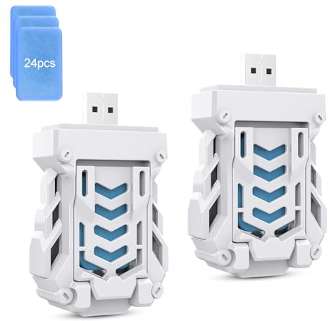 SKIKHN USB Elektrische Mückenschutz, 2 PCS Tragbare USB elektrische Mückenschutz Killer mit 24 Mückenschutztabletten, Mückenabwehr Outdoor für Fliegen, Mücken, Motten und Außenbereich Im Auto