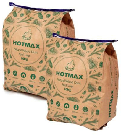 10kg Hotmax Natural Wood Dust Recycled Wood Fuel Logs Briquettes - 100% Natural & Eco Friendly - High Heat Output & Low Ash - For Wood Burners Open Fires Chimineas Fire Pits (2 x 10kg Bags)