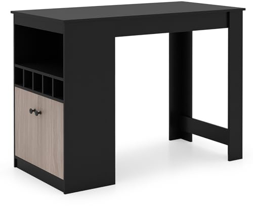 TANGZON 120 x 60cm Bar Table, Dining Table with Wine Rack, Storage Cabinet, Adjustable Shelf & Open Compartment, Rectangular Counter Height Pub Tables for Kitchen Dining Room Living Room