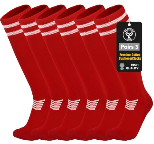 YMYDYFC Kids Soccer Socks Toddler Soccer Socks Boys Girls Athletic Socks Youth Knee High Socks 4-16 Years Red_3pack Large(4-16Years