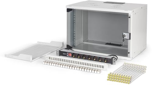 DIGITUS 19 Network Kit - 7U - Unmounted - SOHO PRO - Grey | Network cabinet - power strip - 1U shelf - 24-port patch panel - 24 keystone modules - 30 patch cables