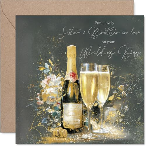 Tarjeta de boda dorada para cuñada y cuñado, champán dorado, tarjeta de boda de hermano hermano, tarjetas de felicitación de matrimonio dorado de 145 mm