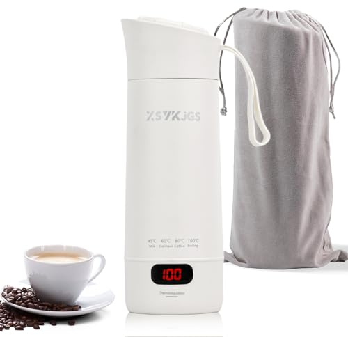 XSYKJGS Reise Wasserkocher Klein, 400ML Mini Tragbarer Elektrische Wassertasse, Schnellkoch BPA-freier - 304 Stainless Steel Liner - 4 einstellbare Temperaturstufen mit Automatischer Abschaltung