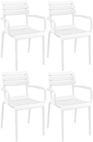 CLP 4er Set Gartenstühle mit Armlehnen Paris, wetterfeste Kunststoffstühle stapelbar, Outdoorstuhl UV-beständig bis 160 kg belastbar Farbe weiß