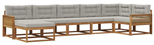 vidaXL Outdoor-Sofagarnitur mit Kissen 7 pcs Natürlich und Hellgrau, Moderner Garten-Sofa, Flexible Sitzgelegenheit, wetterfestes Set für Entspannung im Hinterhof
