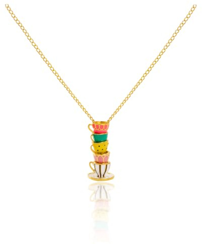 Wasise Alice In Wonderland Gifts - Alice In Wonderland Necklace, Stacked Teacup Necklace, Tea Party Necklaces, Little Teapot” Teapot Style Necklaces, Unique Fairy Tale Accessory for Costume