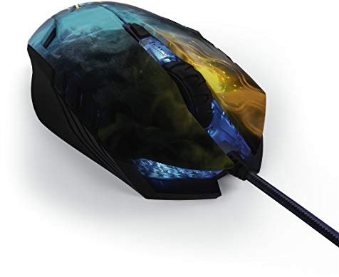 uRage Morph - Magic Gaming-Maus (2 m Kabel, USB, DPI verstellbar bis 2400, 5 programmierbare Tasten, LED) schwarz/gelb/blau