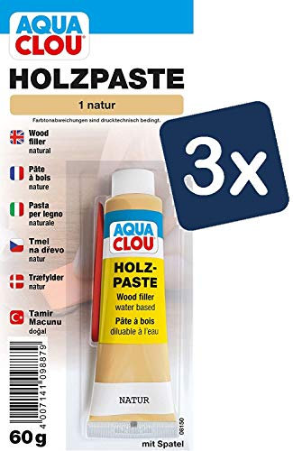 Clou Holzpaste zum Reparieren und Auskitten von Holzschäden natur 3×60 g: gebrauchsfertige Paste geeignet für den gesamten Innenbereich