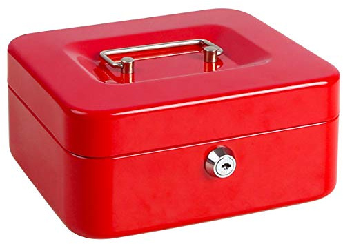 Cash Box with Money Tray, Metal Locking Money Box with Key Lock for Security, 7 4/5 x 6 4/5 x 3 3/5, Red