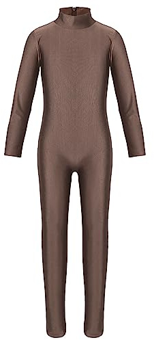 CHICTRY Ragazza Body da Ginnastica Danza Classica Tuta Sportiva Intera Leotard Balletto Bambina Bodysuit Aderente Jumpsuit per Allenamento Performance Marrone 10-12 Anni