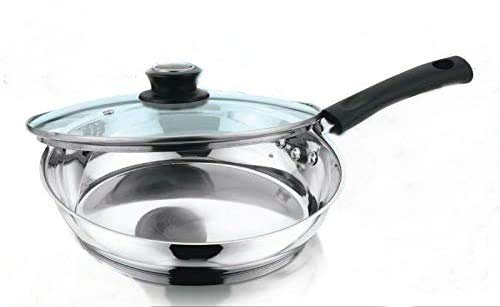 Vinod Stainless Steel Frying Pan with Glass Lid - Induction Friendly (24 cm Diameter)