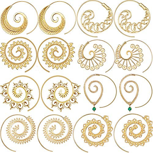 8 Paare Bohemian Vintage Creolen Kreise Stamme Ohrringe Spirale Ohrringe für Frauen, Gold