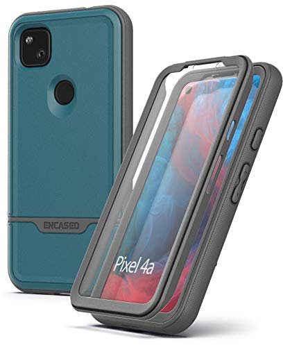 ENCASED Pixel 4a Schutzhülle mit Displayschutzfolie (Rebel Shield), robuste Ganzkörper-Schutzhülle mit integriertem Displayschutz für Google Pixel 4a, Blau