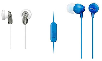 Sony MDR-E9LP Cuffie Auricolari, 104 dB, 16 Ω, 100 mW, Grigio & Mdr-Ex15Ap - Cuffie In-Ear con Microfono, Auricolari in Silicone, Blu
