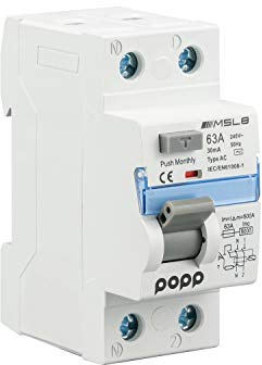 POPP® Electric Interruptor diferencial industrial TIPO AC corriente residual alterna 2 Polo 63A 30mA SERIE MSL8 (1P+N, 63A 30mA)