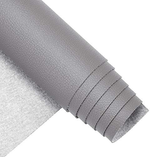 BENECREAT 33x140cm Grau Faux PU Leder Stoff Litchi Stoff Leinwand Rückseite für Tasche, Hut, Schmuck, Haar Basteln, Nähen und Dekorationen, 0.8 mm dick