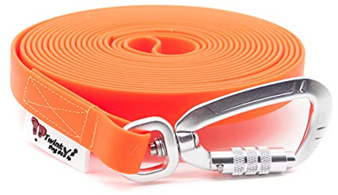 Twinkys Dog Style Hundeleine Schleppleine wasserabweisend 13 mm breit mit Sicherheitskarabiner für Hunde 7,5 Meter MIT Handschlaufe Neon Orange Made in Germany