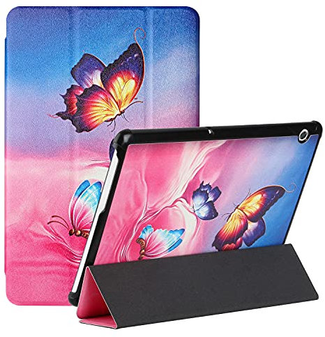 MadBee Tableta Funda para Huawei MediaPad T5 10 (10.1 Inch, 2018 Release), Súper Delgada y Ligera Carcasa con Función de Soporte Triple Plegable [No Auto-Reposo/Activación] (Mariposa)