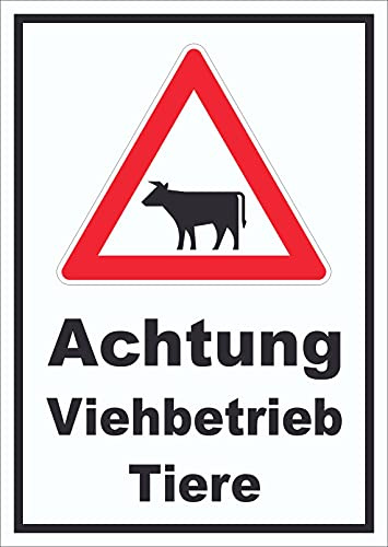HB-Druck Schild Achtung Viehbetrieb Tiere A3 Rückseite selbstklebend