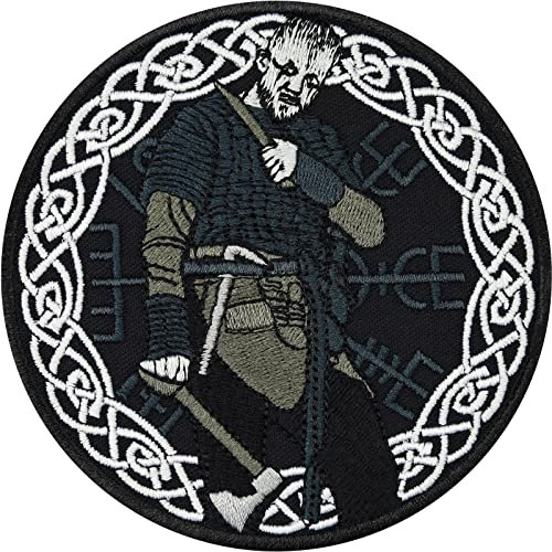 Floki der Schiffsbauer Vikings Patch Wikinger Aufnäher/Aufbügler gestickt | Floki Emblem Badge nordische Runen Wikingerschiff Bügelflicken | Premium Vikings Fanartikel | 90x90mm