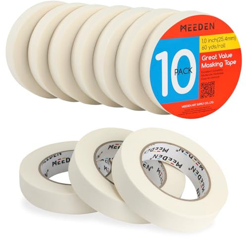 MEEDEN Lot de 10 Ruban de Masquage Peinture 1,0 avec un Total de 550 m Blanc Sans Acide, Facile à Décoller, Idéal Pour Peinture, Dessin, Toile, Papier, Aquarelle, Huile, Acrylique