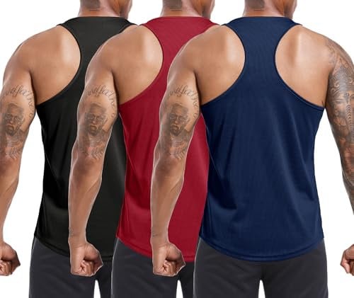 Holure 3er Pack Tank Top Herren, Achselshirts Sport Ärmelloses Shirt Unterhemd Fitness Sleeveless T-Shirt für Training Fitness Bodybuilding Vest Schwarz/Rot/Marine L