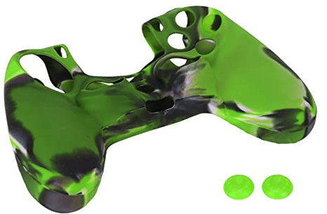 Vikye PS4-Controller-Skin-Silikonhülle, Silikonhülle, rutschfeste Schutzhülle mit 1 Paar Daumengriffen für PS4-Controller, Tarnblau(Tarngrün)