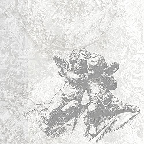 20 Servietten Engel-Paar in grau-silber | Glaube | Geburt | Trauer | Kirche | Weihnachten | Tischdeko | Fest | Feier | basteln | Decoupage | Serviettentechnik 33x33cm