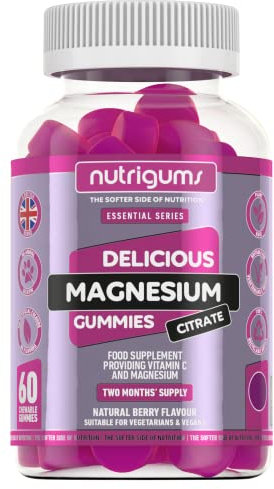 Magnesium Citrate 1250mg & Vitamin C Gummy | High Strength | 150mg of Elemental Magnesium & 80mg Vitamin C | Mixed Berry Flavour | 60 Vegan Gummies | Sleep, Energy & Bone Support by NUTRIGUMS®