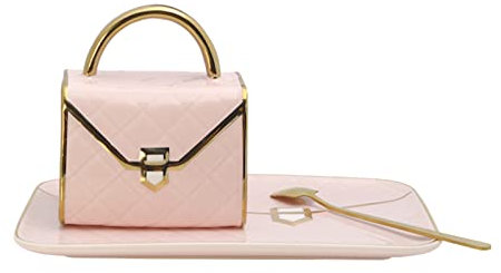 FLLETY Kaffeetasse, Muttertagsgeschenke, Teetassen-Set, Geschenke für Mutter, Handtaschenförmige Tasse mit Untertasse und Löffel, Untertassen-Set, Geburtstagsgeschenke für Frauen (rosa)