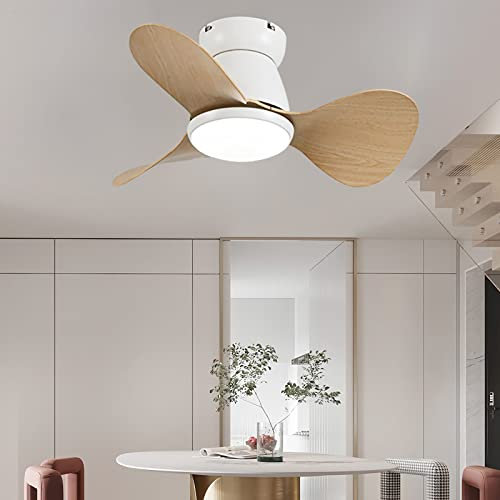 Ventilador De Techo Pequeño para Niños con App Y Mando A Distancia Diseño Moderno Luz De 3 Colores 6 Velocidades De Aire para Habitación Infantil Salón con Temporizador-White Wood Grain