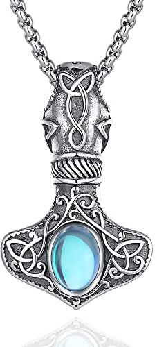 CELESTIA Thors Hammer Halskette Sterling Silber Mondstein Kette mit Mjolnir Anhänger Nordischer Keltischer Wikinger Schmuck Damen Geschenk Frauen