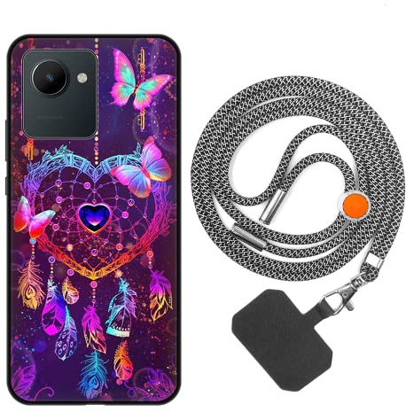 vingarshern Handyhülle Kompatibel mit Realme C30 Hülle Silikon mit Aesthetic Muster,Stoßfest Schutzhülle mit Kordel,Weich Bumper Case mit Handykette/Umhängeban,Dream Catcher
