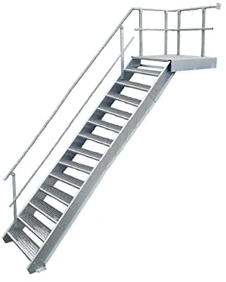 Podesttreppe / 13 Stufen + Podest Stahltreppe mit Geländer Links/Stufenbreite 100cm / Geschosshöhe 210-280cm