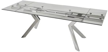 Vente-unique-Mesa de Comedor Extensible VELIKA - Cristal Templado y Metal - 6 a 8 comensales