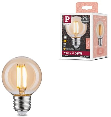 Paulmann 28986 Filament 230V LED Globe G60 E27 7W 230V 780lm dimmbar 60mm Gold Glas 2700K - Warmweiß Leuchtmittel