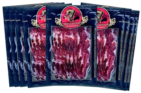 7 BELLOTAS 50% Iberian Race Shoulder Ham | Made From Free range Iberico Pigs | Spanish Jamon Iberico Pata Negra | 20 Months Natural Curation (Sliced 10 X 100 gr.)