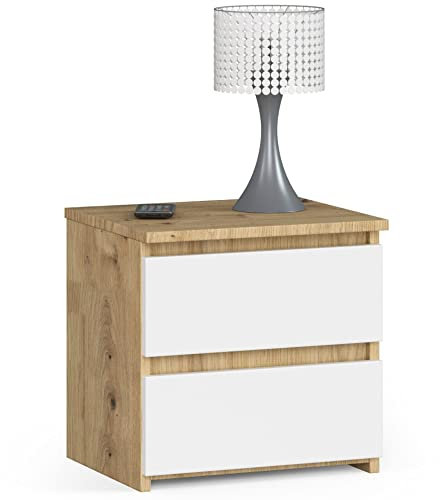 AKORD | Kommode Set 2 Schubladen Sideboard Mehrzweckschrank Schrank | Schreibtisch | ecktisch | Eck Schreibtisch für Home Office | Einfache Montage | 40x40x35 | Artisan Eiche & Weiß Front