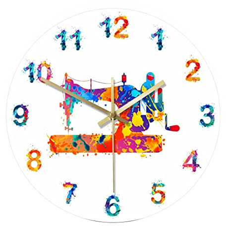 Anlayliay Wanduhr für Nähmaschine, Aquarell-Kunstdruck, Wanduhr, Schneider, Nähzimmer, Schild, stille Dekoration, Wanduhr, Schneider