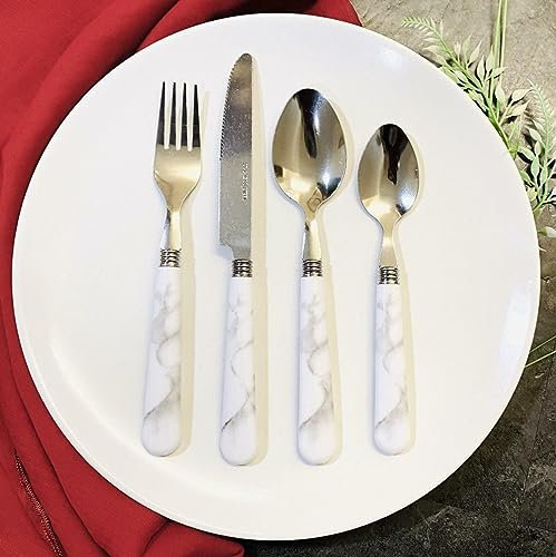 AJ Cutlery Set, 16 Pieces, Marble Effect Handles, Stainless Steel, Stylish Design for Dining