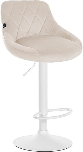 CLP Barhocker Lazio Mit Samtbezug I Drehbarer Thekenhocker Mit Fußstütze I Höhenverstellbarer Barstuhl Mit Trompetenfuß | Farbe Creme Gestell Farbe weiß
